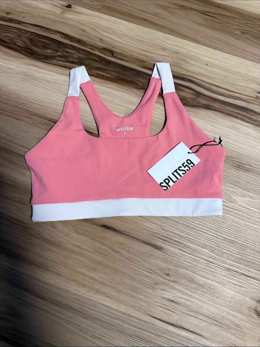 SPLITS59 Pink and White Racerback Sports Bra